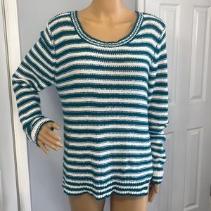 Aeropostale Turquoise & White Crocheted Striped Sweater